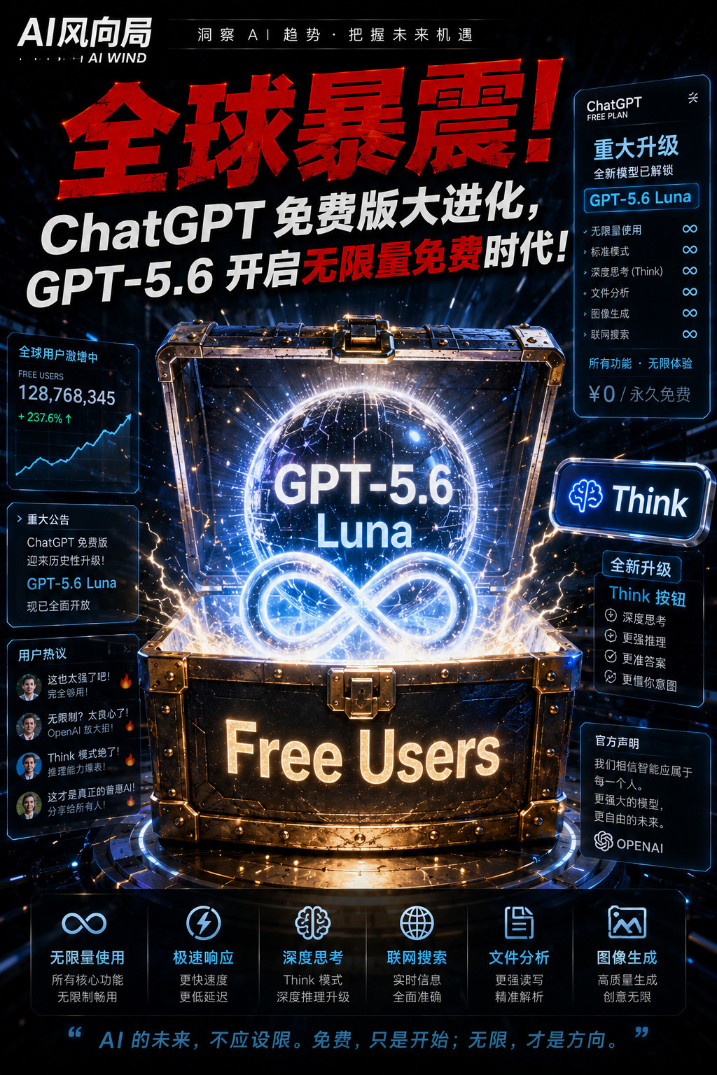 ChatGPT免费版升级5.6Luna文本对话不限额过去免费用户用 ChatGP