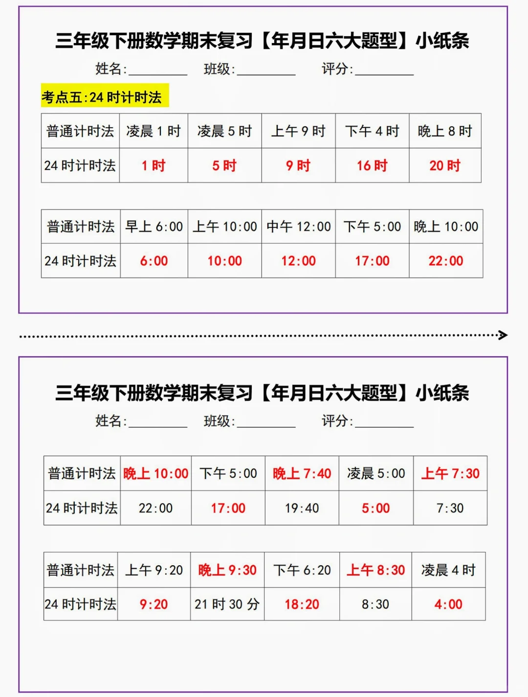 来来来，三年级年月日六大题型小纸条练一练