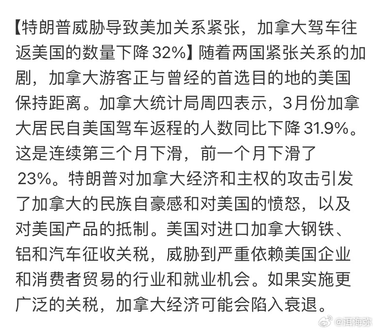 加拿大和美国越走越远，加拿大人不仅抵制美国商品，也不爱去美国了。 ​​​