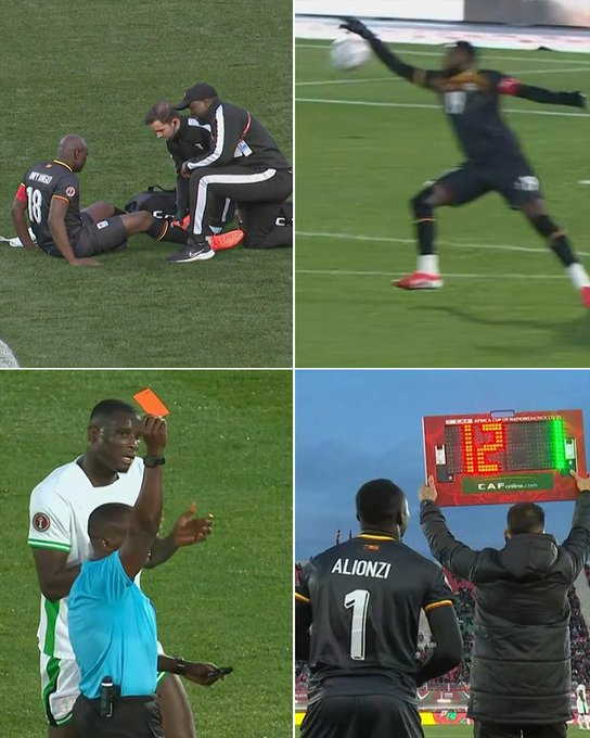 乌干达的三名门将今天都参加了对阵尼日利亚的比赛。第46分钟：主力门将丹尼斯·奥尼