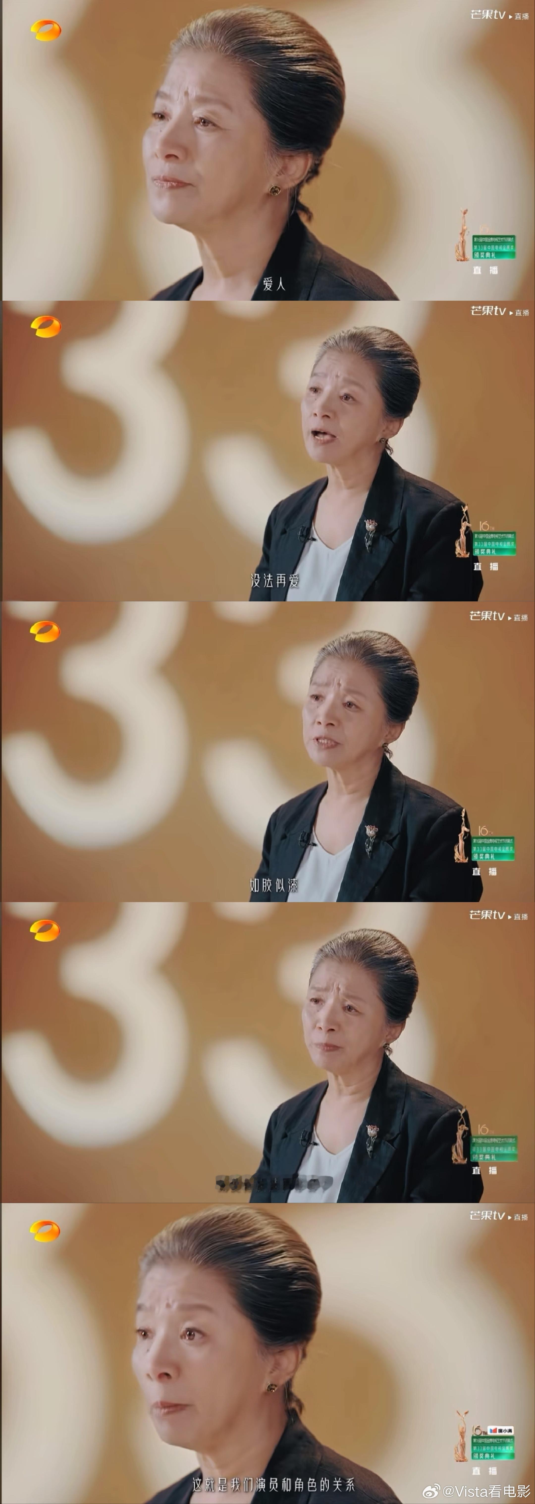 迟蓬老师形容演员和角色的关系“爱人，没法再爱，如胶似漆，爱得没法再形容了”金鹰奖
