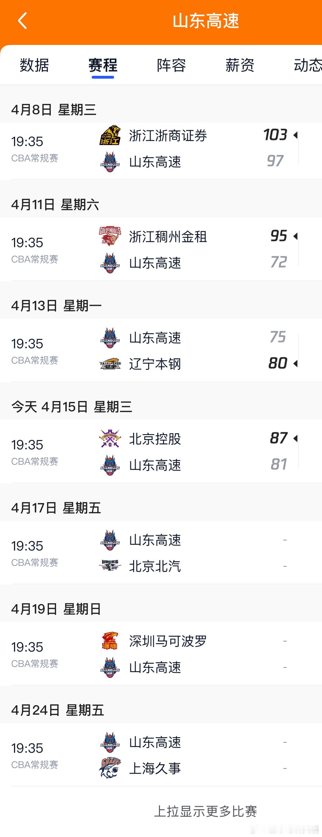 山东已经遭遇了一波四连败，而且接下来的赛程也不太友好，要连续面对北京、深圳和上海