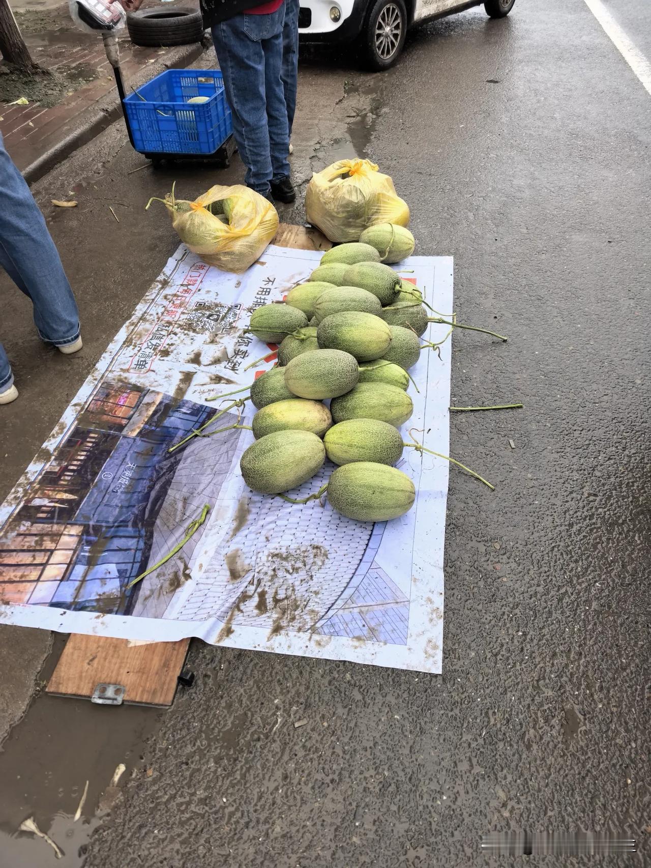 在我们鄢陵县城超市里面，这样的哈密瓜是1.99元一斤；农村老家乡镇的集市上，10