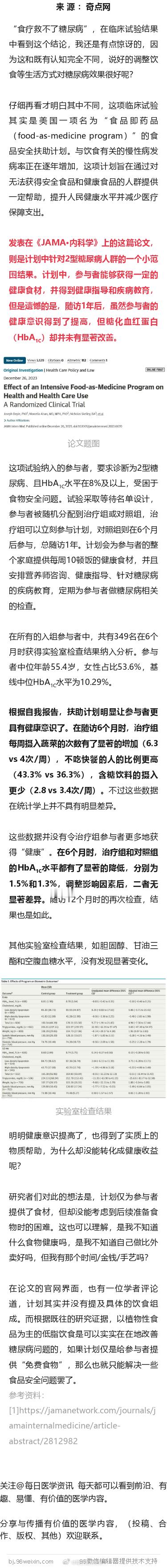 JAMA子刊：“食疗”救不了糖尿病？临床试验结果显示，美国“食品即药品计划”无法