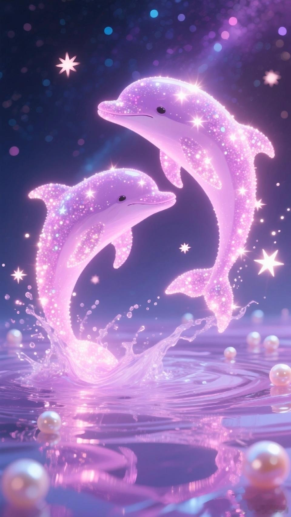 晨光吻醒海面时，它们正衔着星子跃出水面。它们把昨夜的梦酿成紫色浪花，每一颗珍珠都