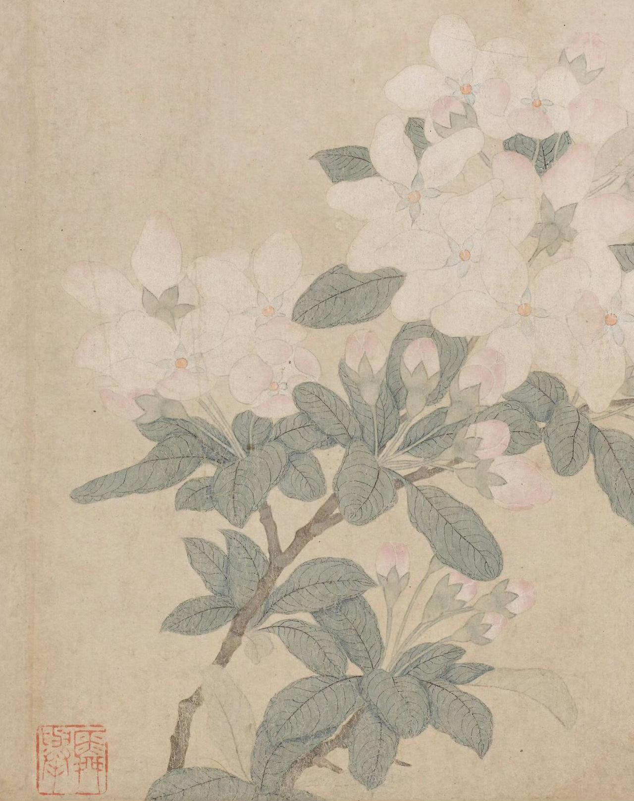 午后看画，是钱选的来禽栀子图 
宋人有咏栀子花的诗，很有意趣:
薰风只是能奇绝，
