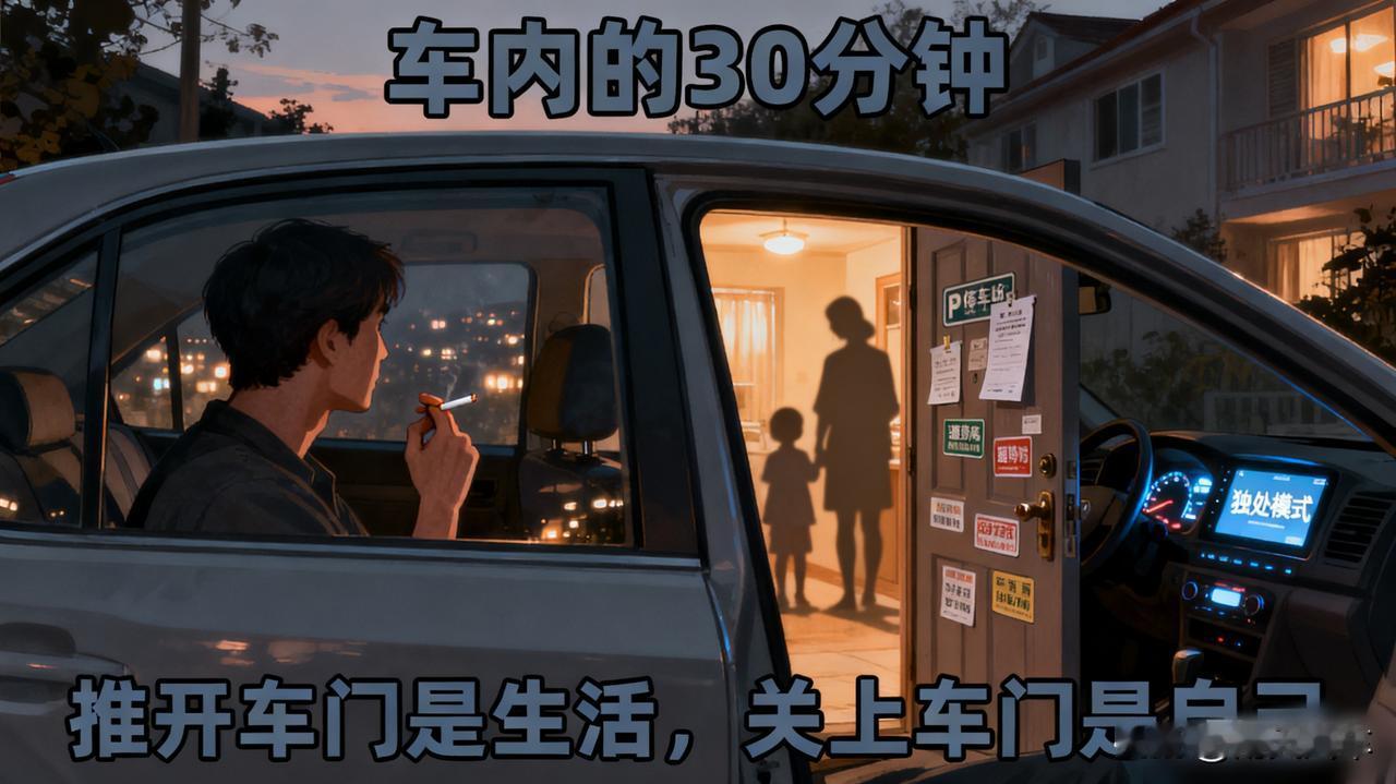 为什么男人下班后，喜欢在车里独坐一会儿？
  
那是一个分界点。推开车门，你是柴