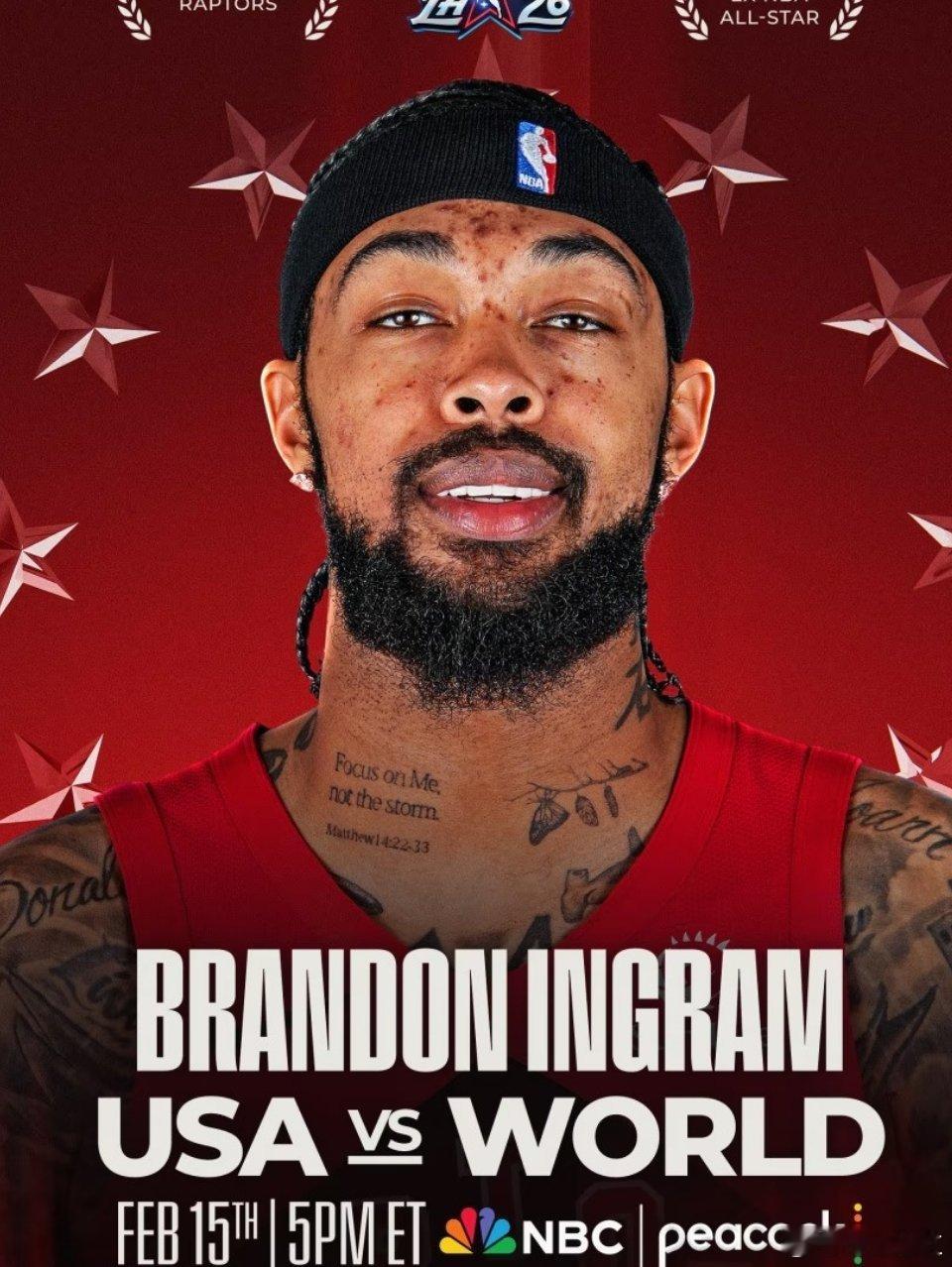 NBA总裁萧华宣布，猛龙前锋英格拉姆顶替受伤的库里，代表美国队参加今年的2026