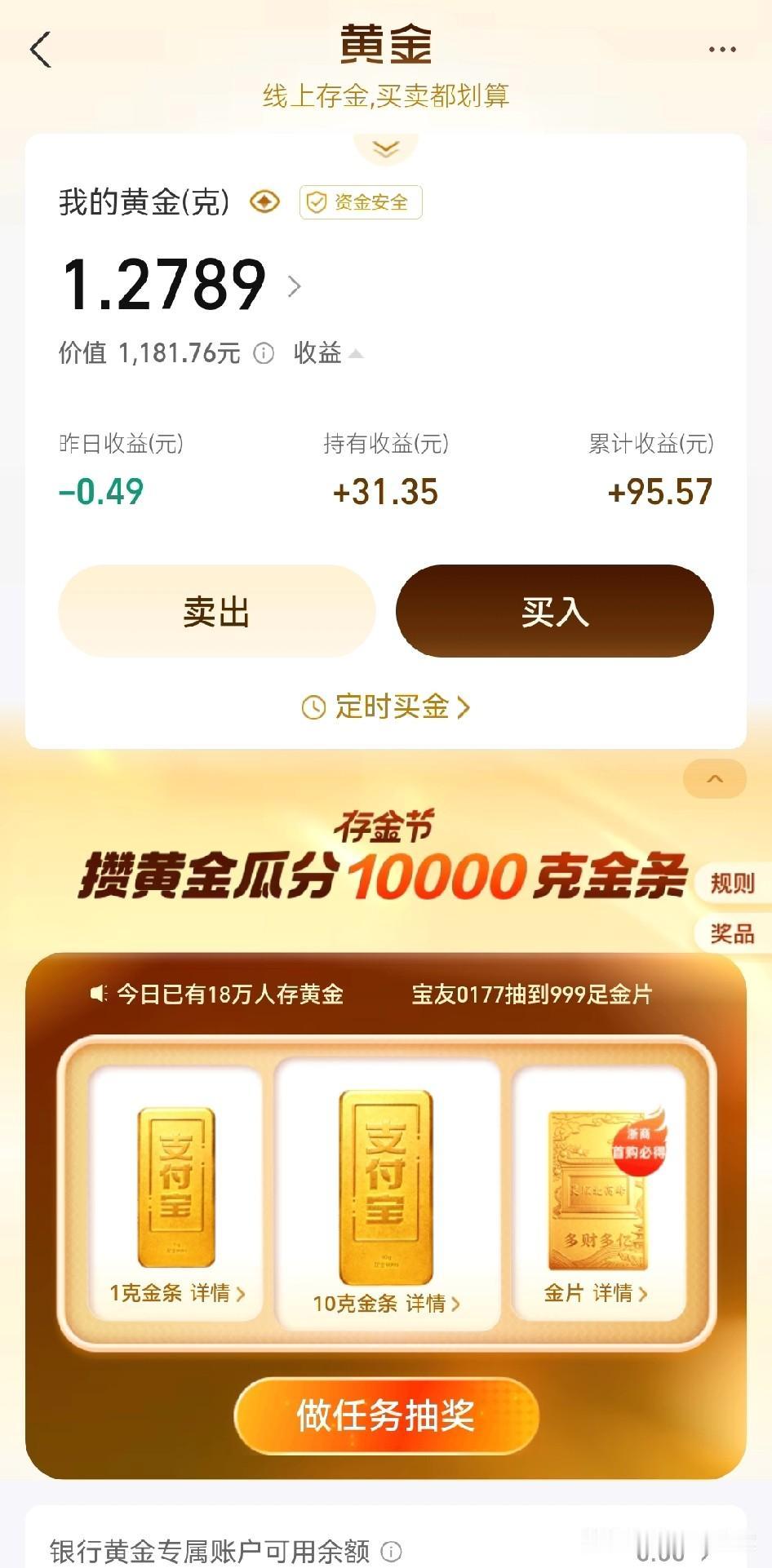 每天薅羊毛提现
提一笔就买一点黄金
无论多少
一块两块也买
十块二十也买
不知不