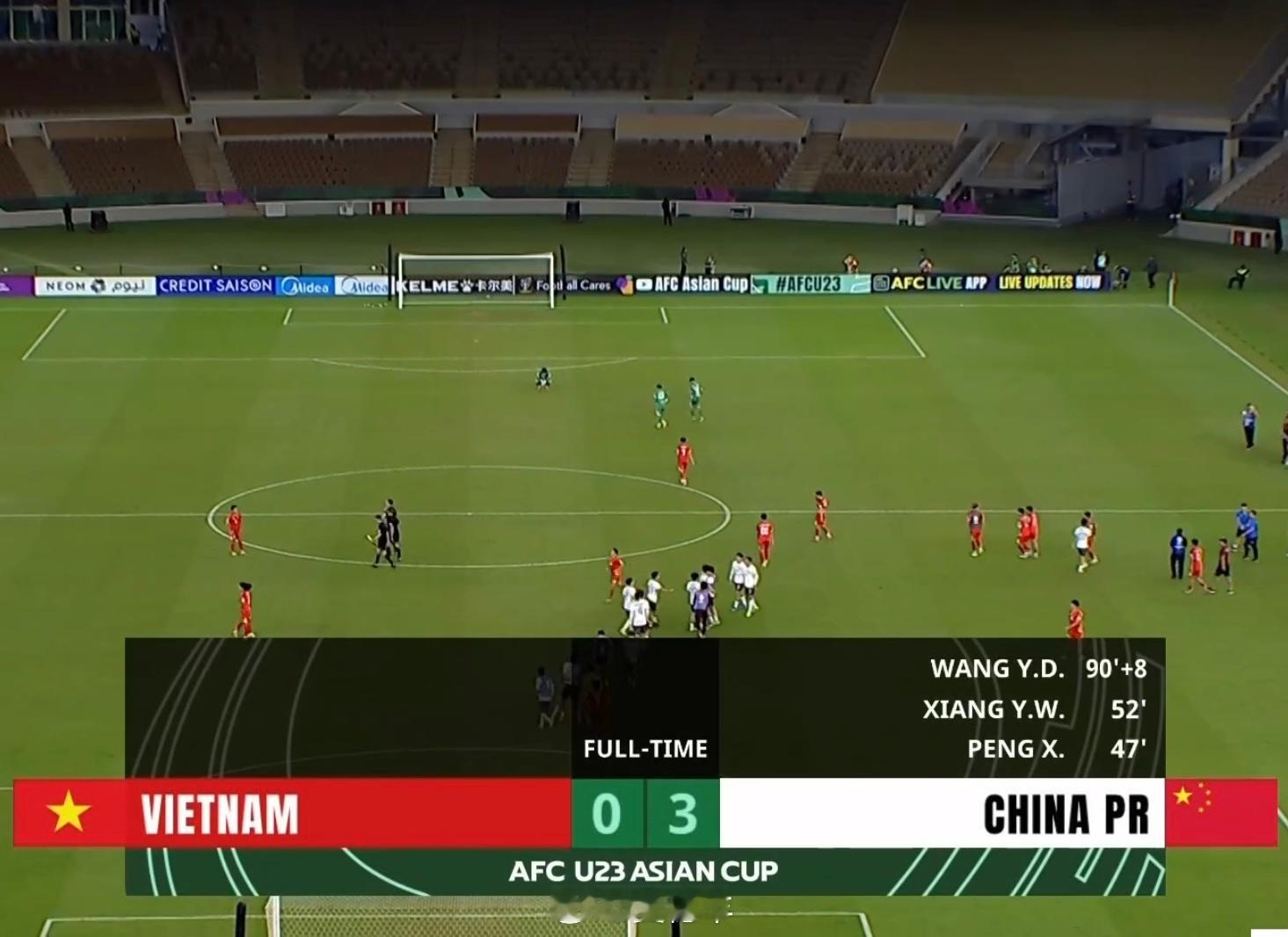 这次真要争冠了，无所谓踢成什么样，已经创造历史了，冲！U23国足3比0越南U23