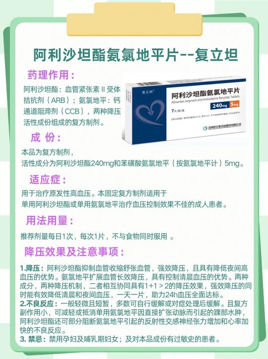 高血压药：阿利沙坦酯氨氯地平片