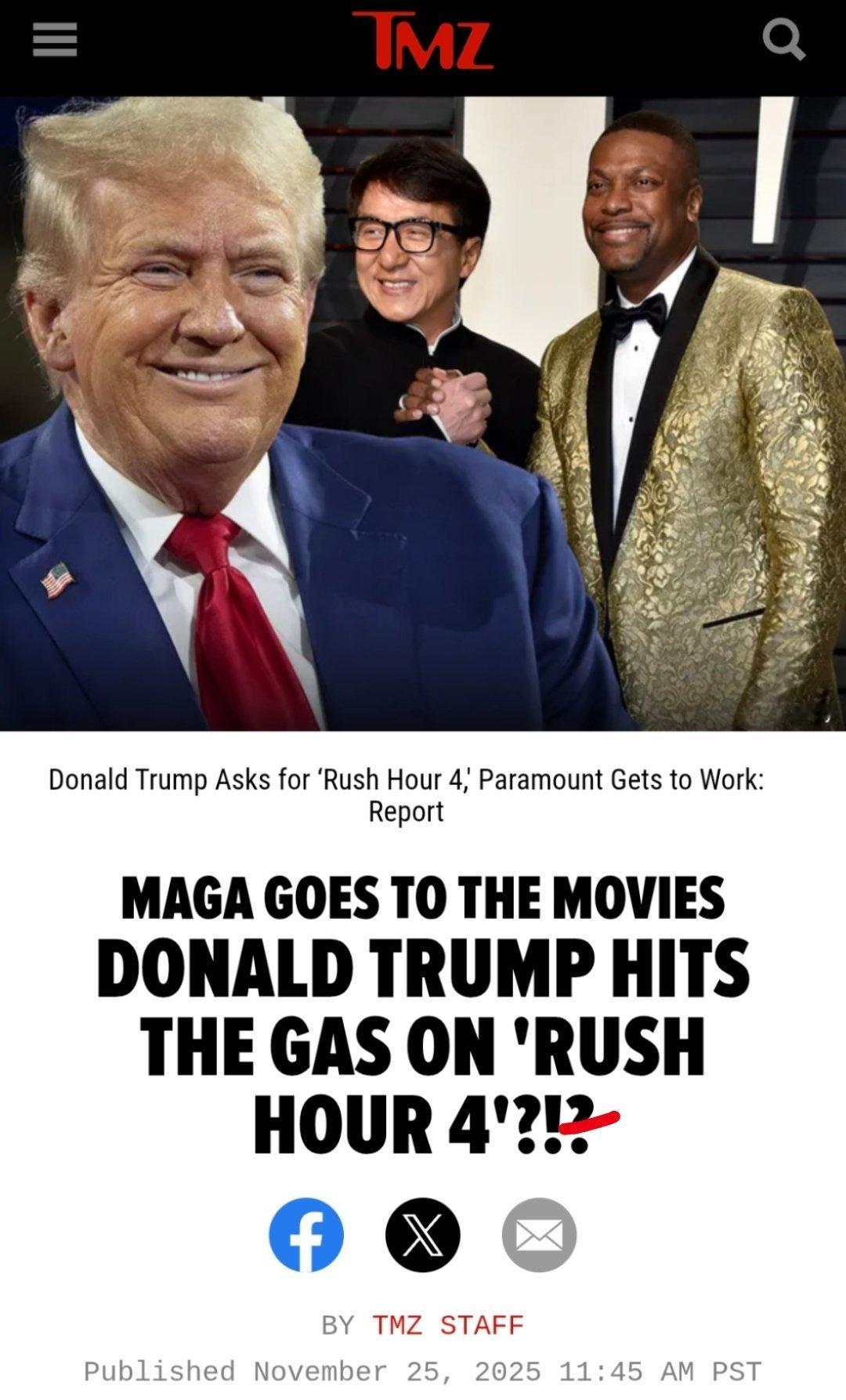 特朗普想重启成龙电影尖峰时刻这里面是这样：¹ 特朗普的老婆梅拉尼娅·特朗普当制片