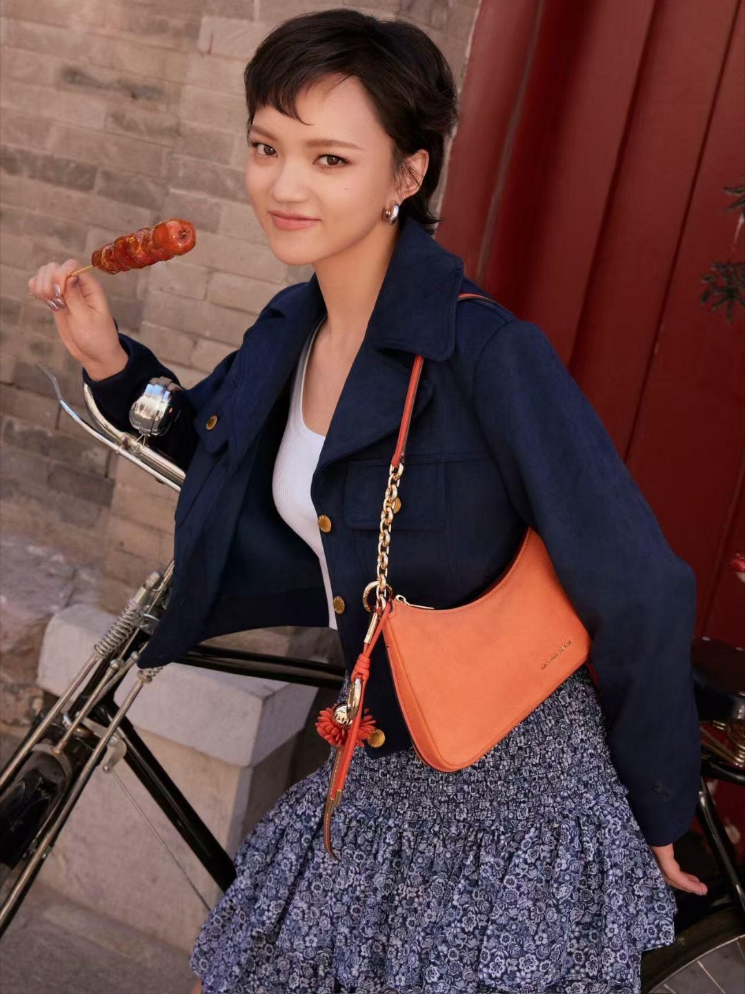 手袋crush兰西雅 × MICHAEL KORS NOLITA手袋活力橘色麂皮