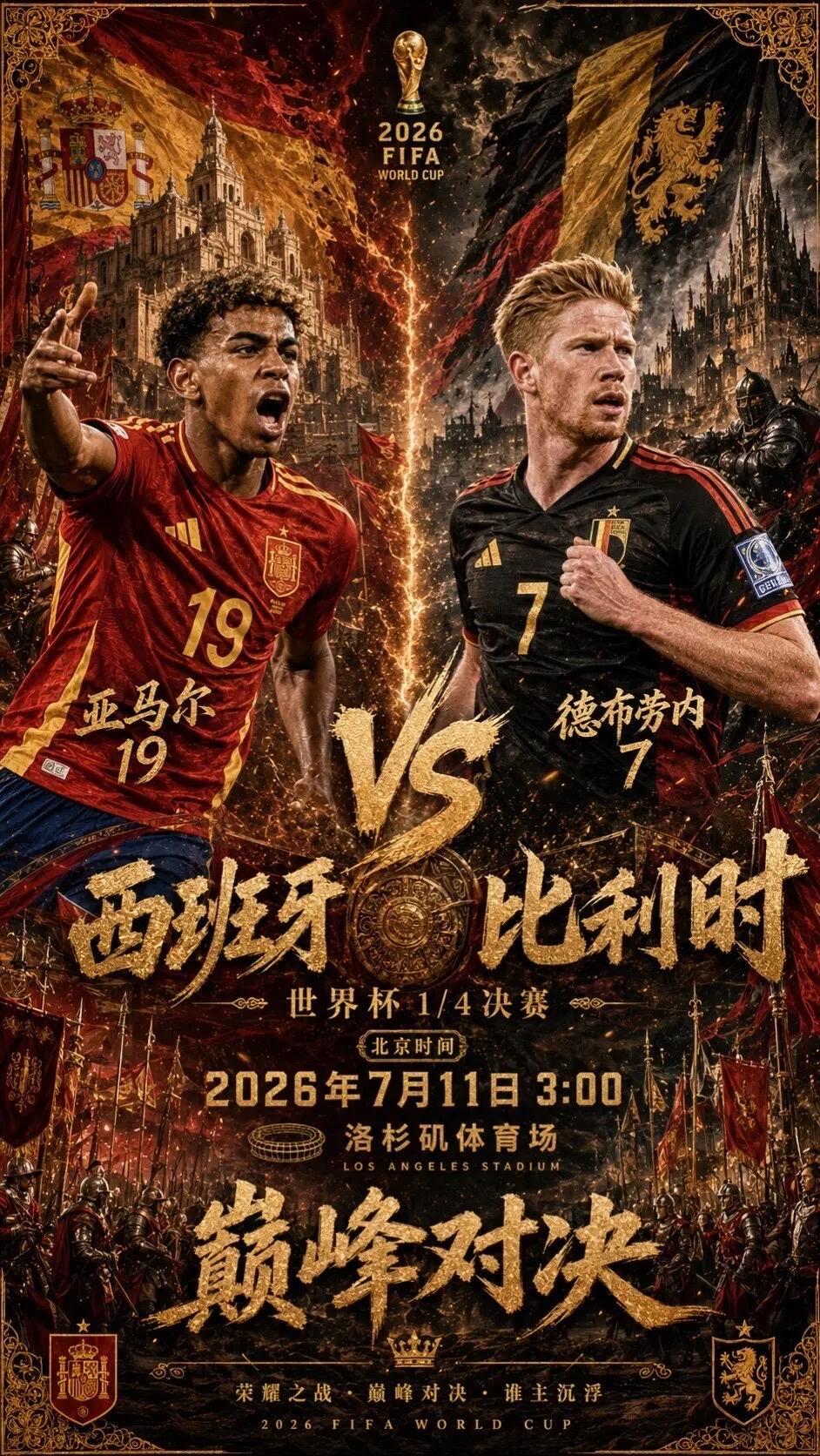 西班牙vs比利时 八强完整赛事预测（2026美加墨世界杯）
 
比赛时间：北京时