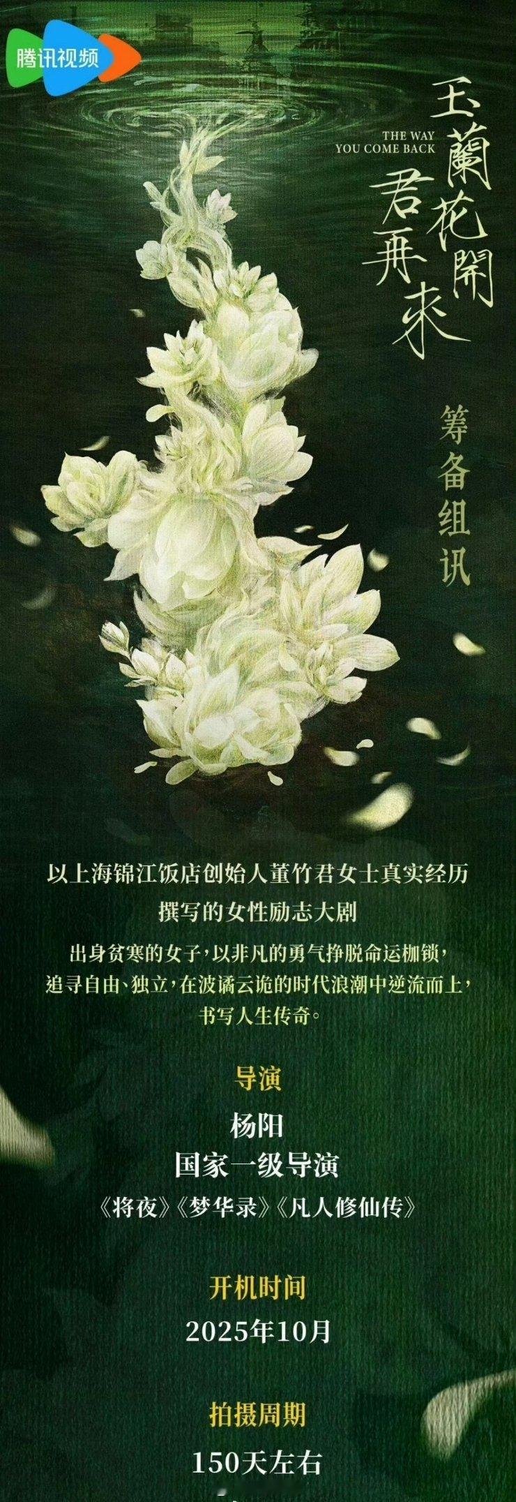 杨紫《玉兰花开君再来》项目简介：以上海锦江饭店创始人董竹君女士真实经历撰写的女性