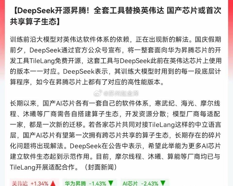 节前割肉国产AI芯片的估计要拍大腿了…              又一历史性突破