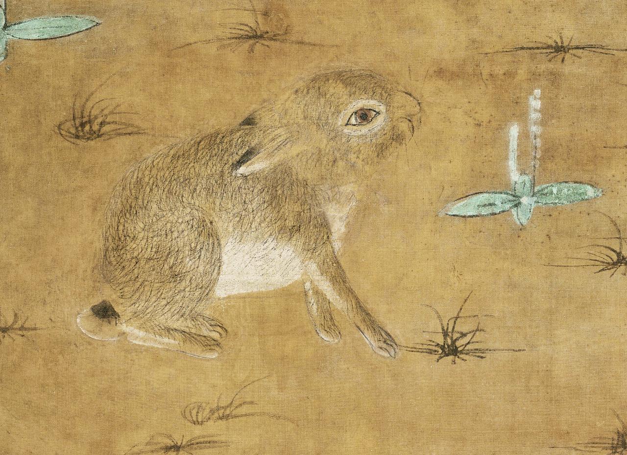 这是一幅出土于辽代墓葬中的绘画，名为《竹雀双兔图》，现藏辽宁博物馆，与这幅画共同