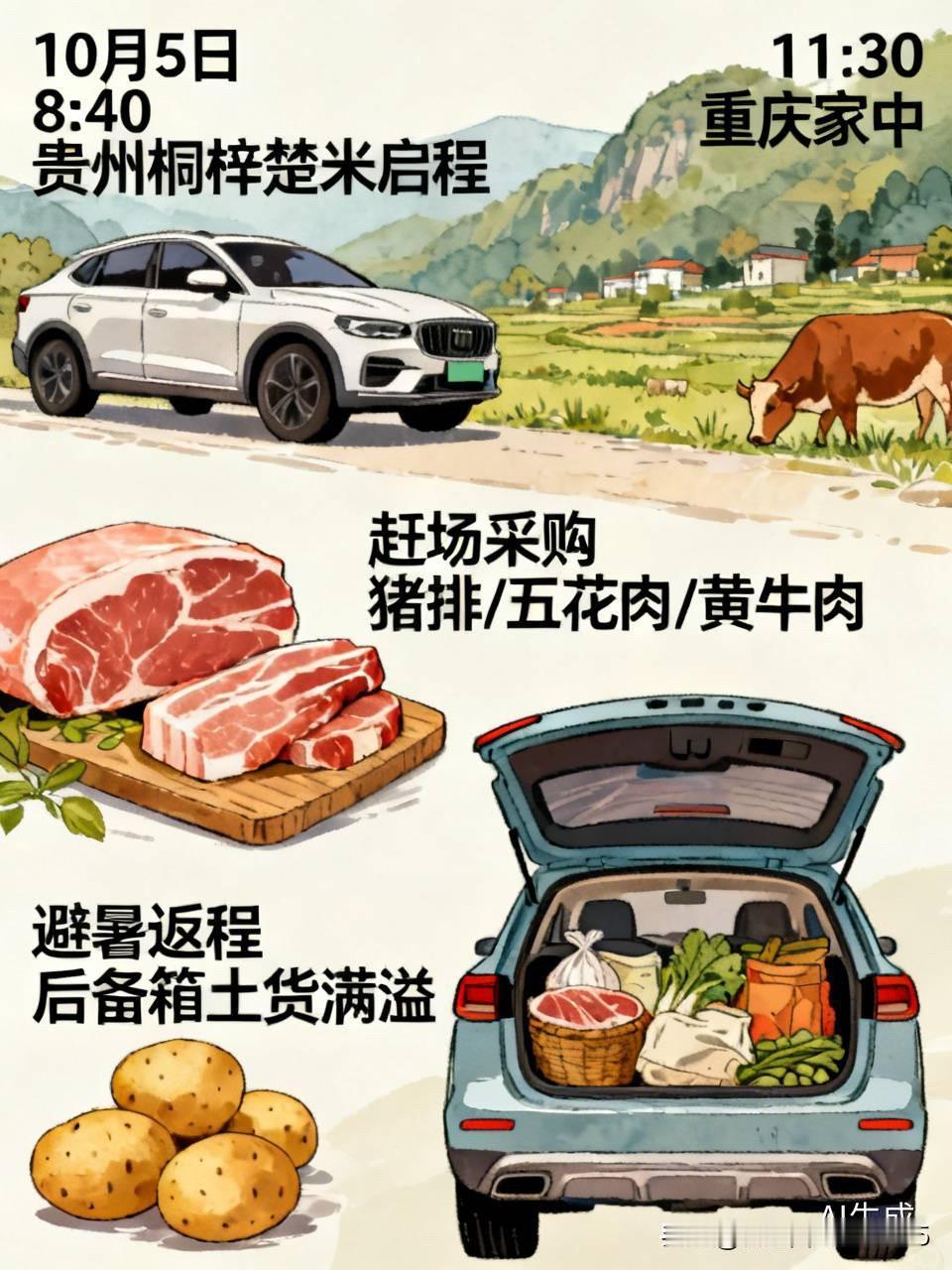今天是十月五号，我8:40从贵州桐梓楚米启程，中午11:30就回到了重庆的家中。