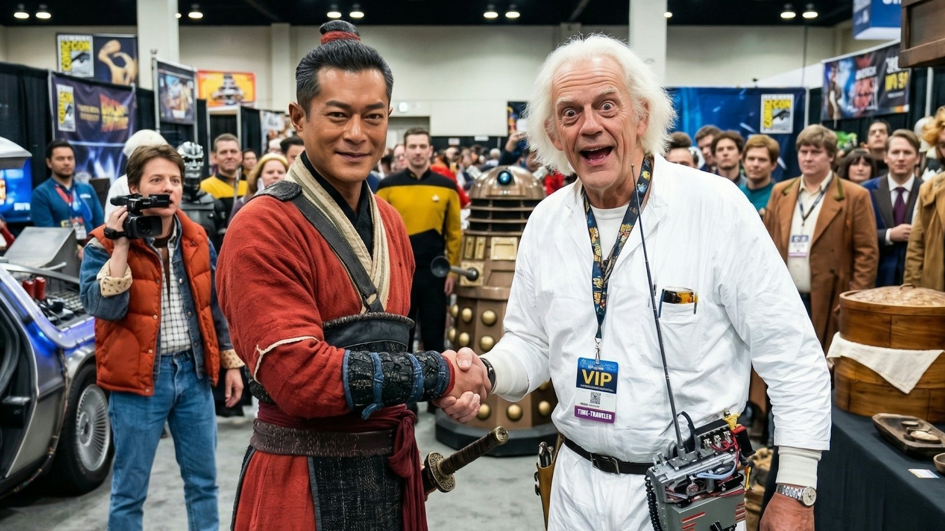 古天乐表示，他作为回到过去的项少龙，很想跟《回到未来》的博士见面，分享一下时间穿