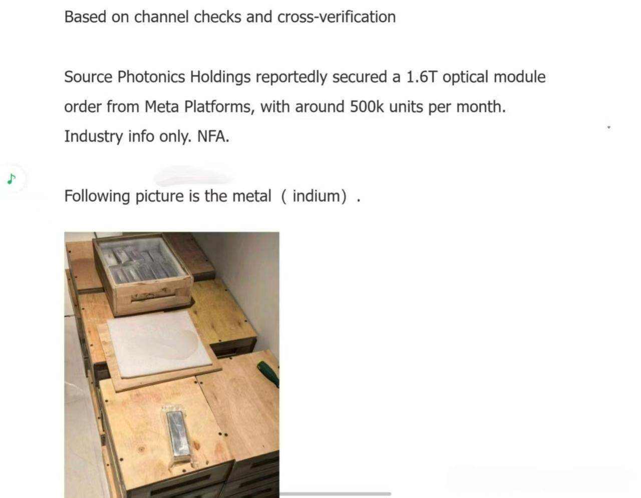东山精密小作文。

意思大概是索尔思光电获得了Meta公司每月约50万颗1.6T