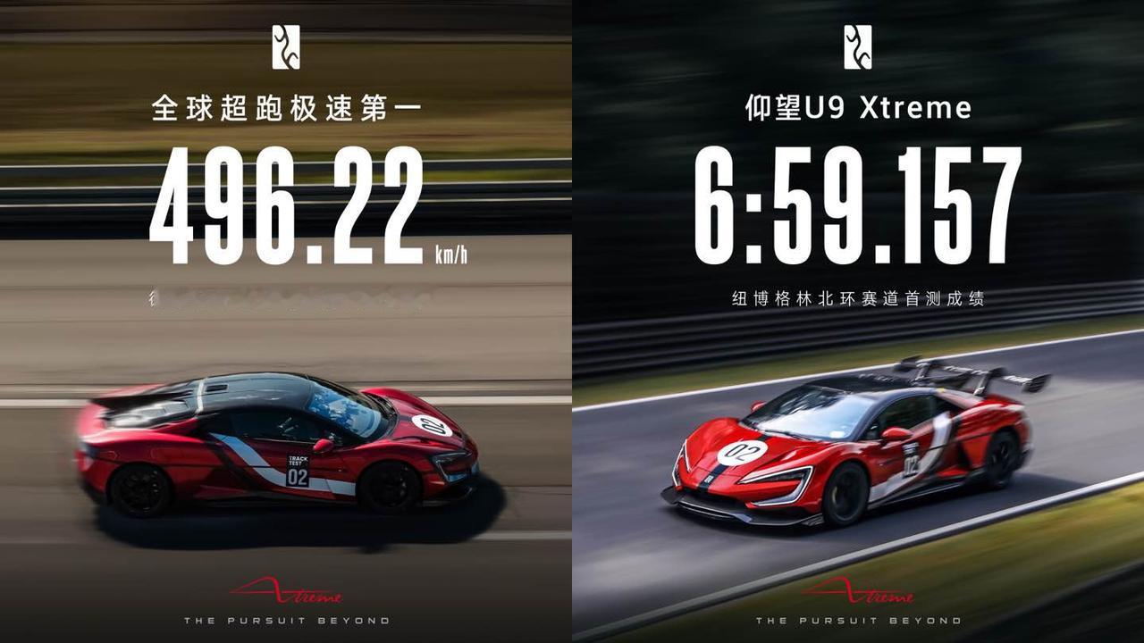仰望U9 Xtreme刷榜全球！496.22km/h极速+纽北6分59秒，中国超