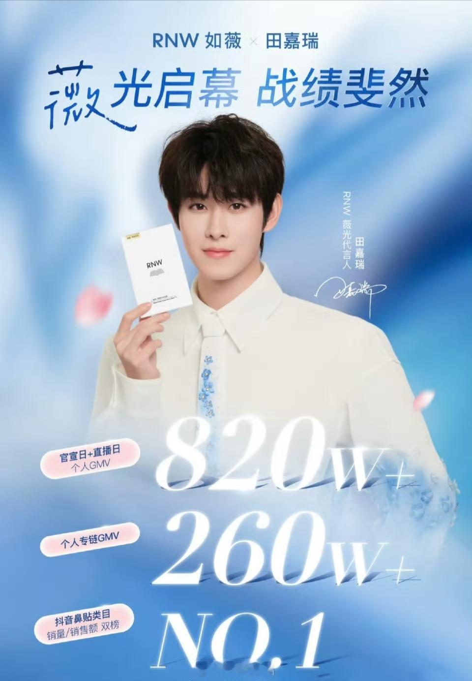 田嘉瑞  RNW官方战报来啦官宣日+直播日个人GMV820w+，个人专链GMV2