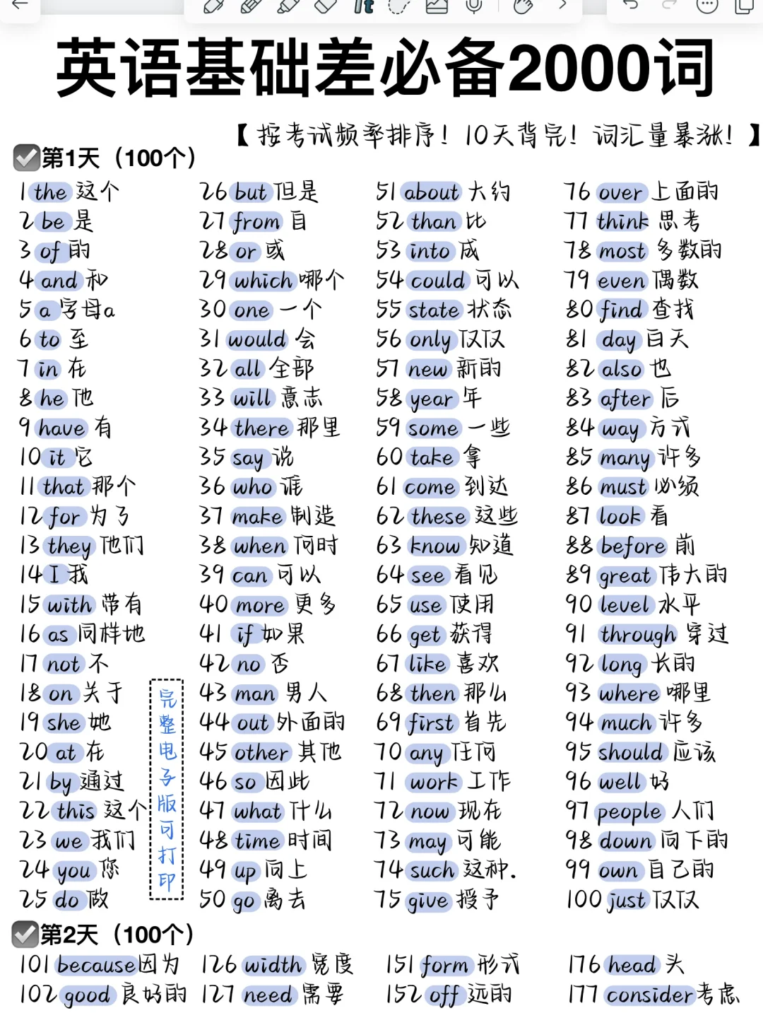 一定要背的2000个英语高频词！词汇量起飞！