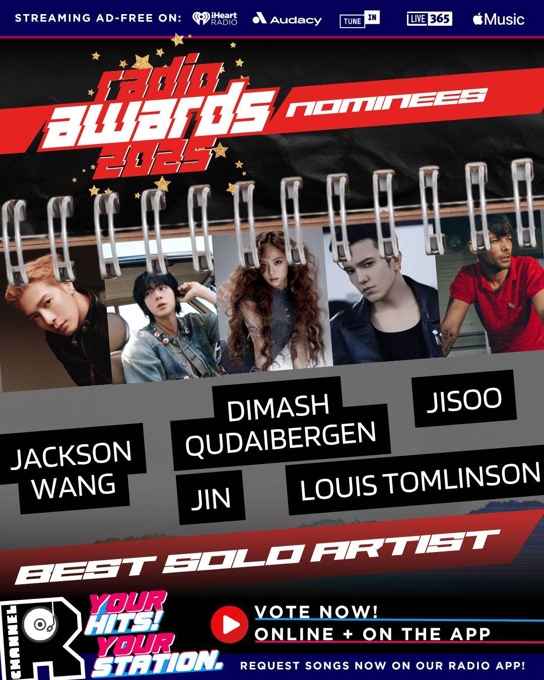 恭喜王嘉尔入选最佳solo艺人提名。王嘉尔入ChannelRRadio...