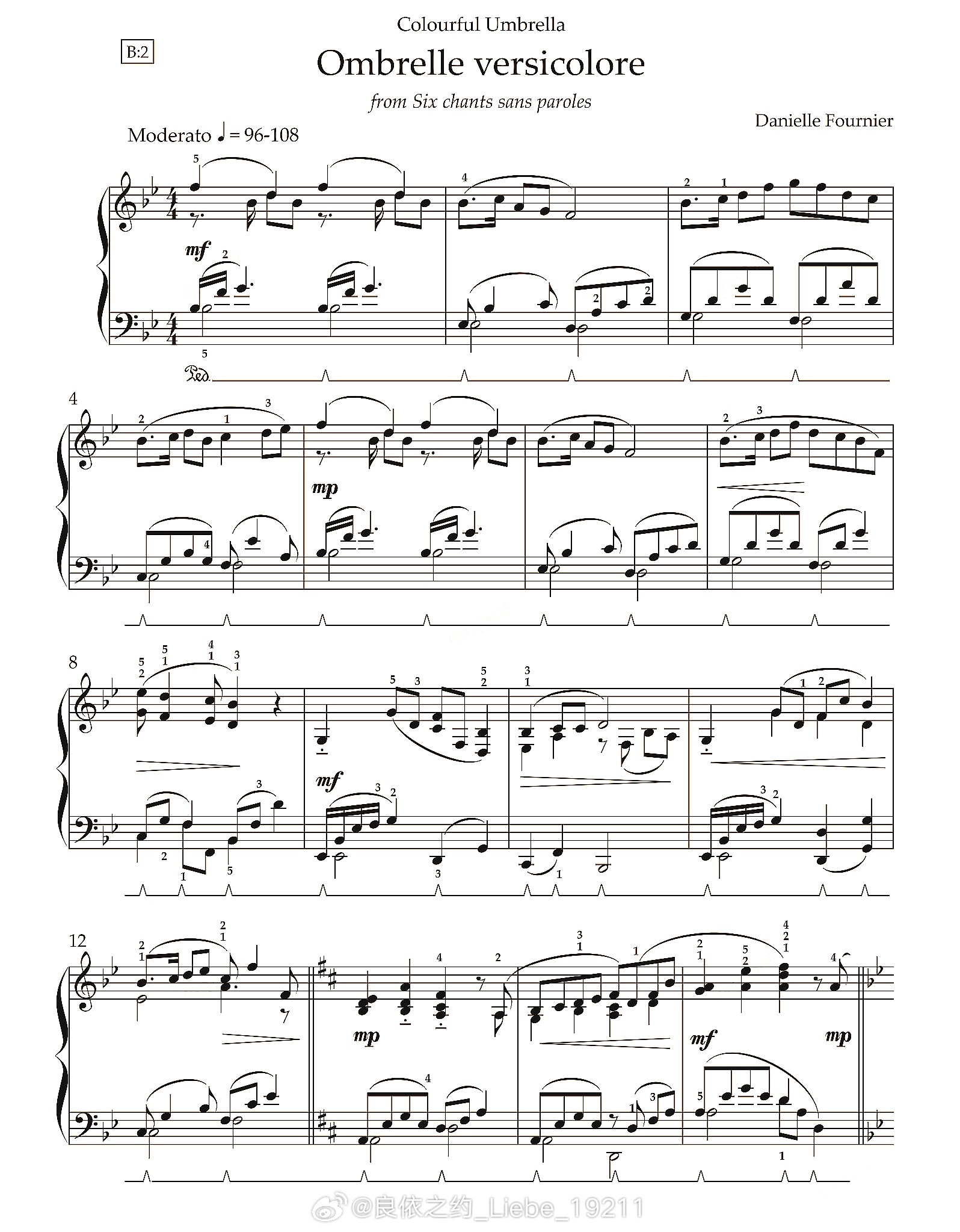 钢琴谱：《Ombrelle versicolore》Danielle Fourn