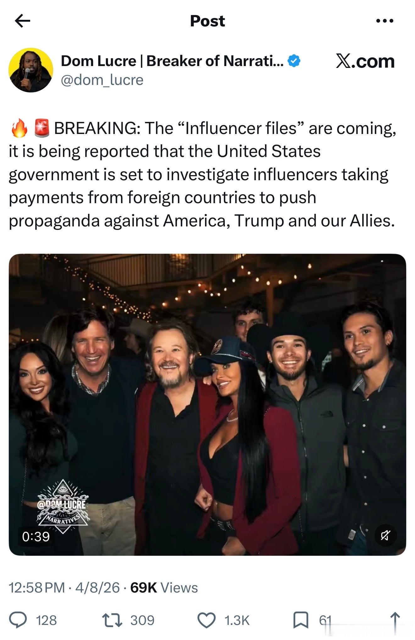 据传：突发重磅：“网红档案”即将曝光。据报道，美国政府正准备对那些收受外国资金、