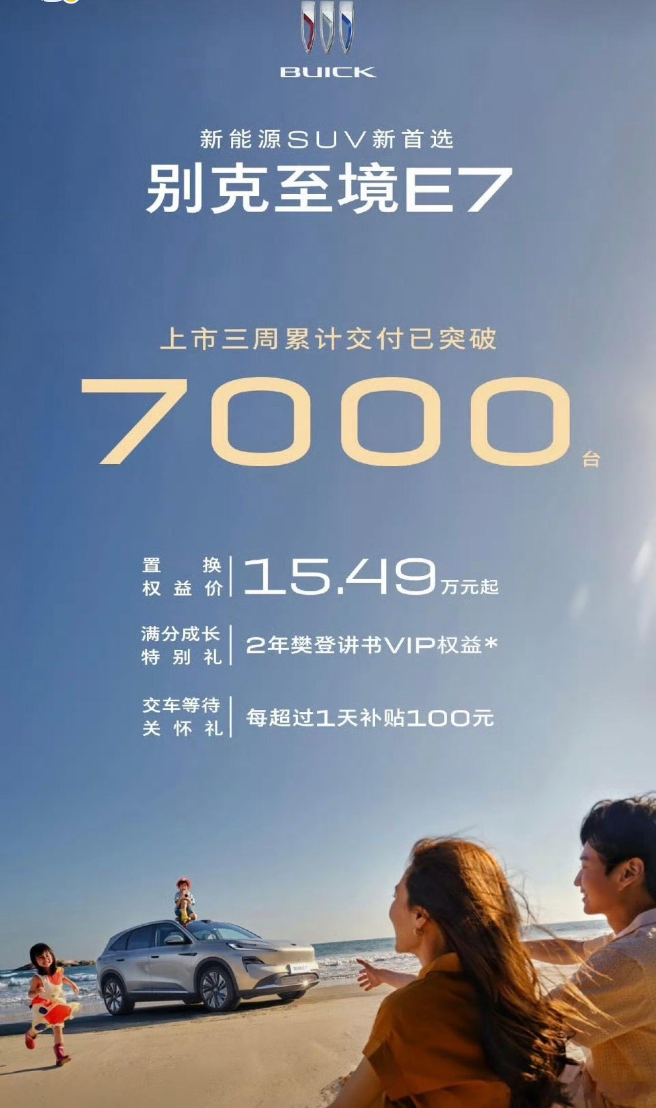 合资SUV里第二个爆发的大单品别克至境E7 ， 三周累计交付7000台可以可以，