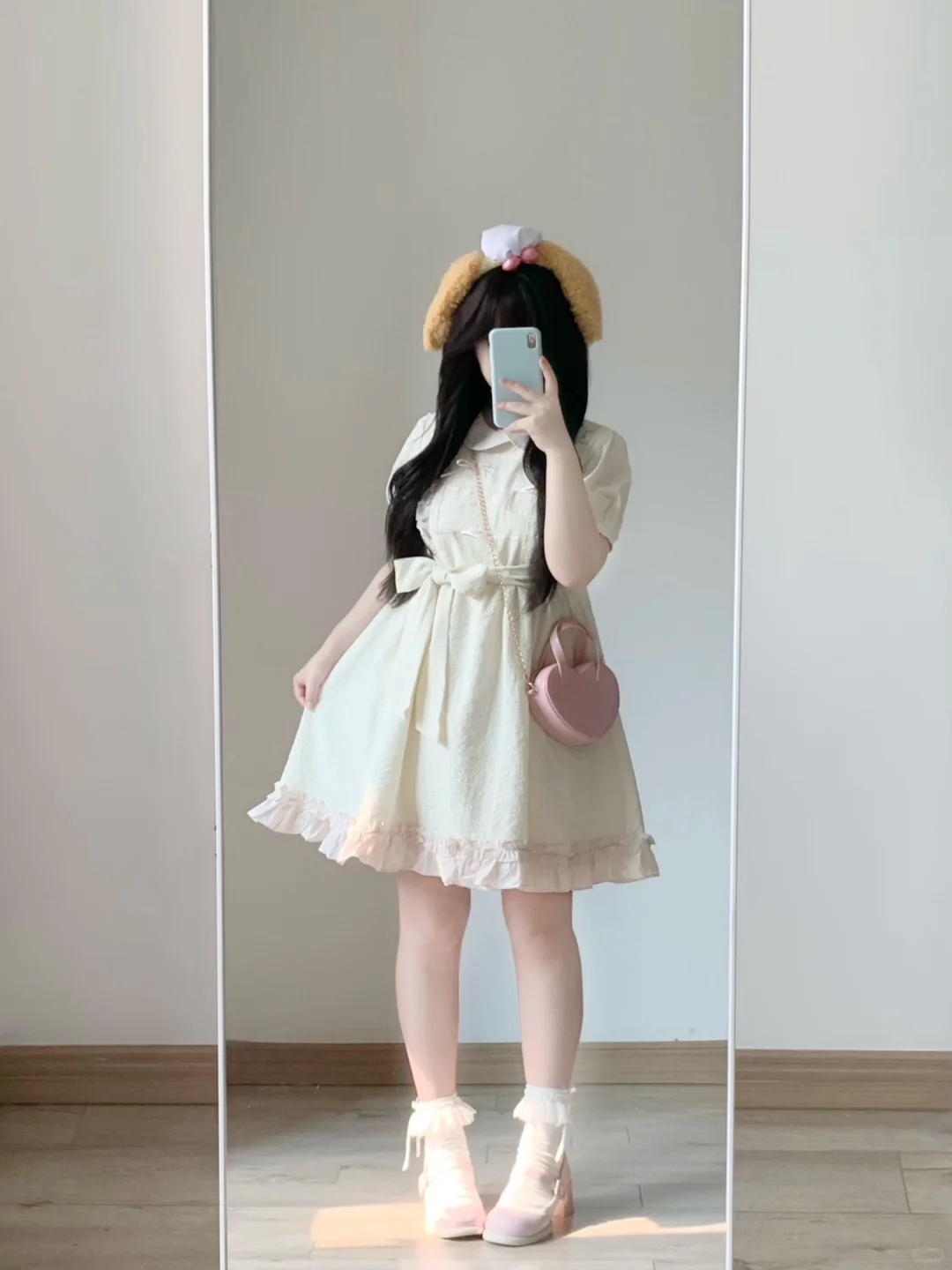 160 120｜微胖少女感粉嫩娃娃领连衣裙好可爱