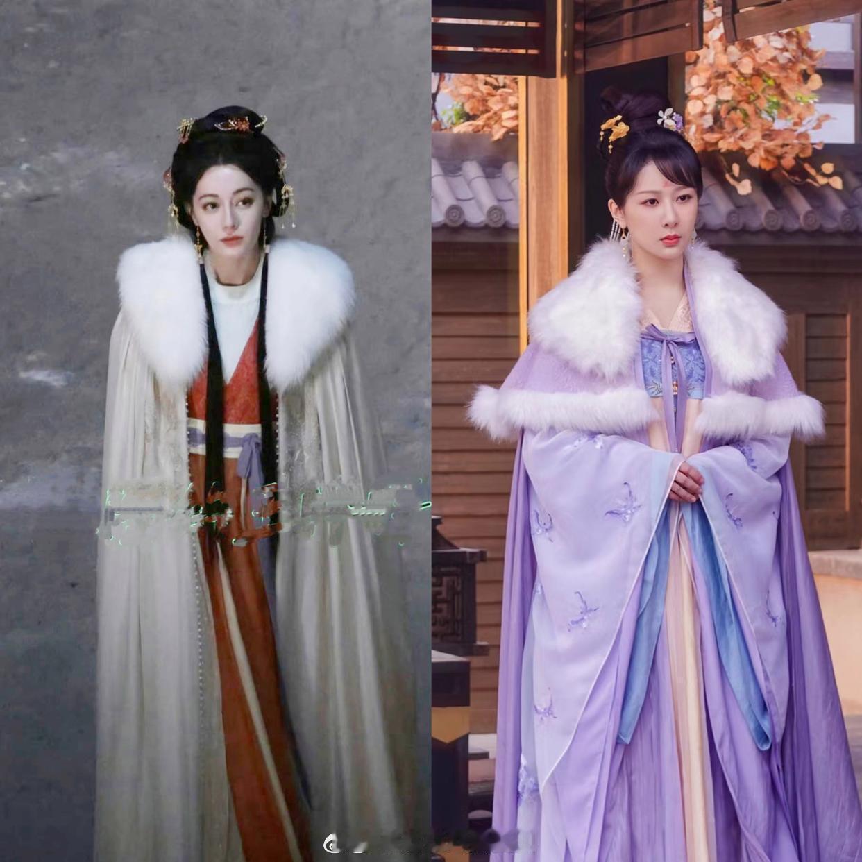 杨紫和热巴同穿貂皮披风差距好大……前者是坨状的，后者是条状的。说实话紫可以向巴借