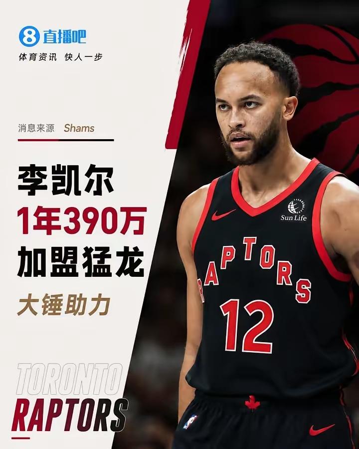 猛龙一年390万老将底薪签约李凯尔，李凯尔现在虽然实力下降了，能老将底薪签约猛龙