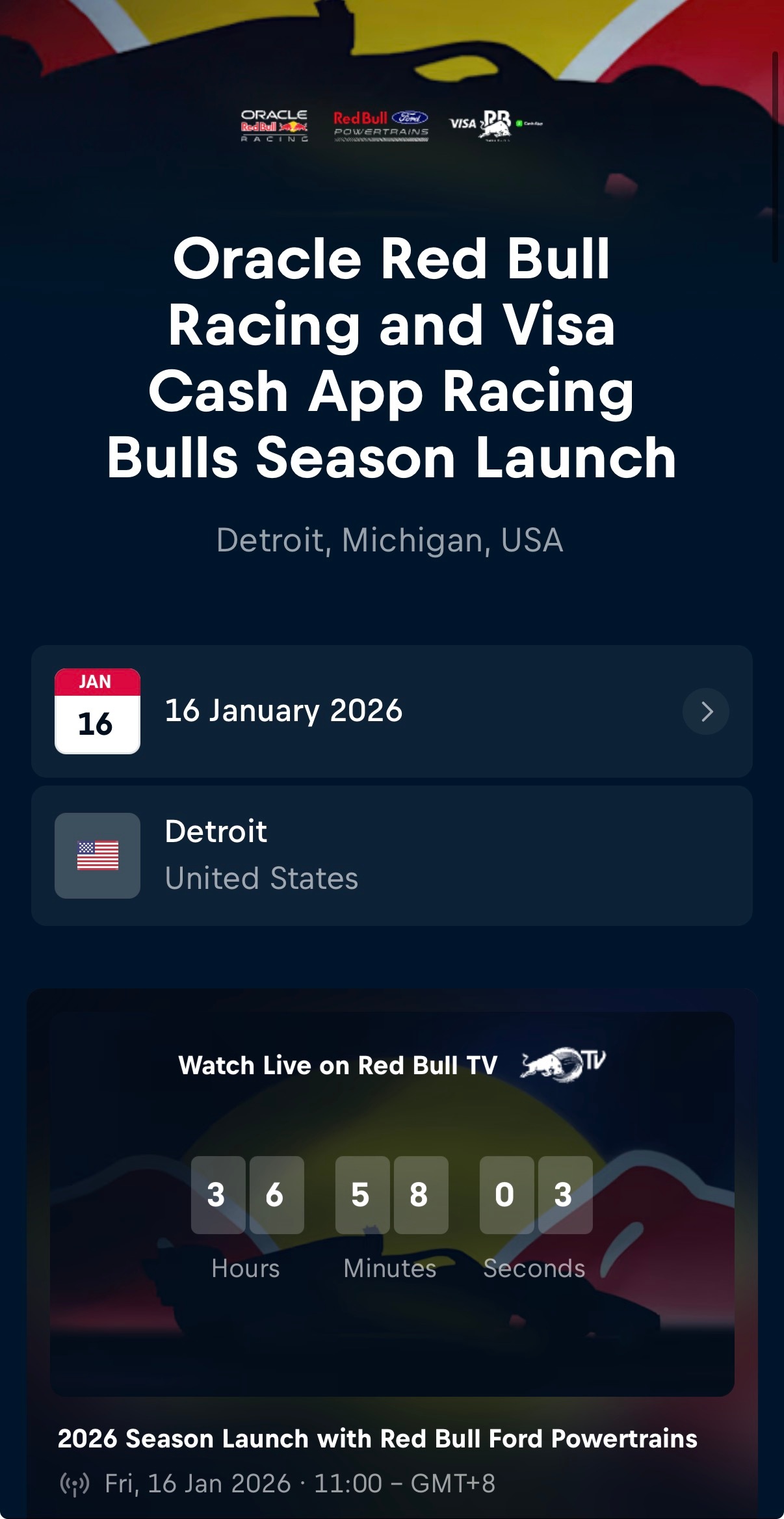 北京时间1月16日11点，Red Bull TV会有大小红牛车队的新赛季发布会直