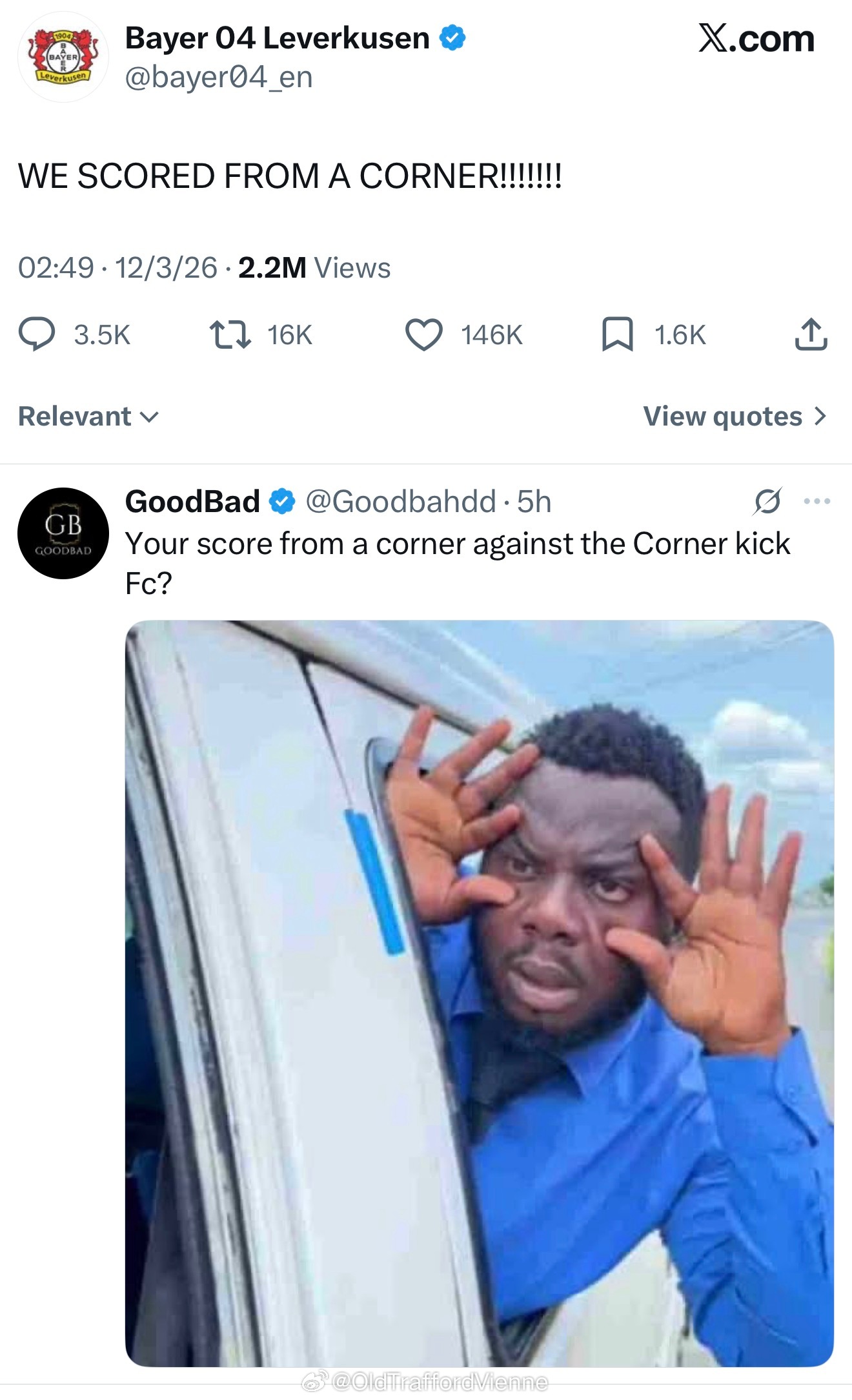 哈哈哈哈勒沃库森小编疯了：对阵角球队进了个角球！勒沃库森1比1阿森纳