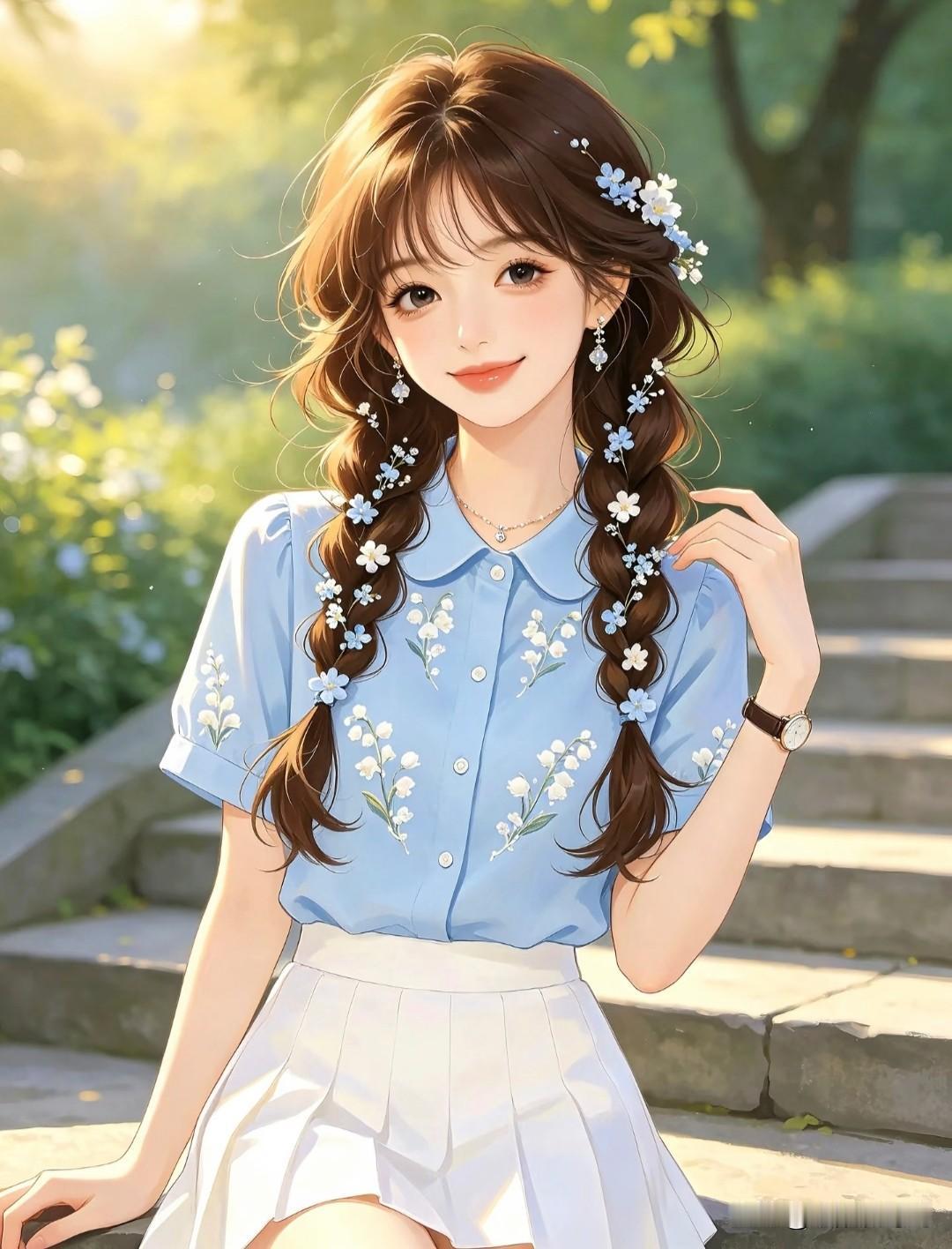风遇花开，岁岁皆温柔
碧紫素语小清新少女头像插画分享
人间温柔花香知 素然花开