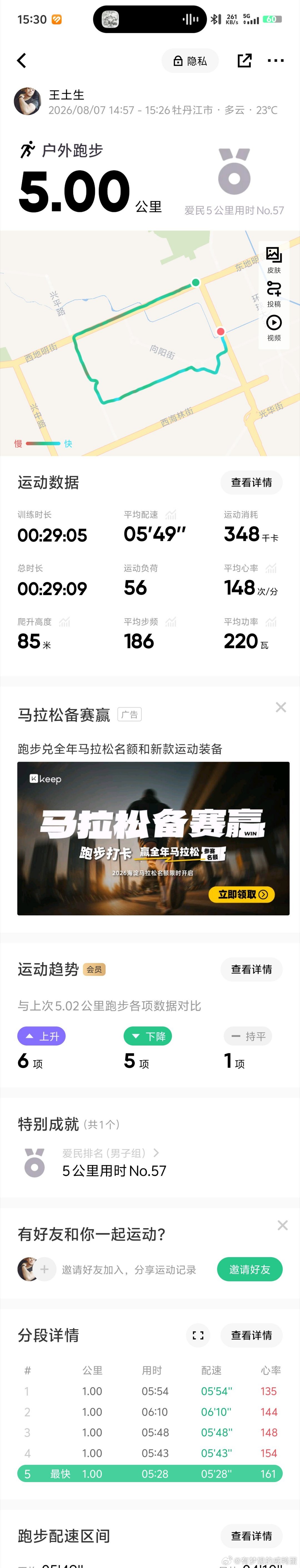 也是好起来了这个配速都没怎么出汗 