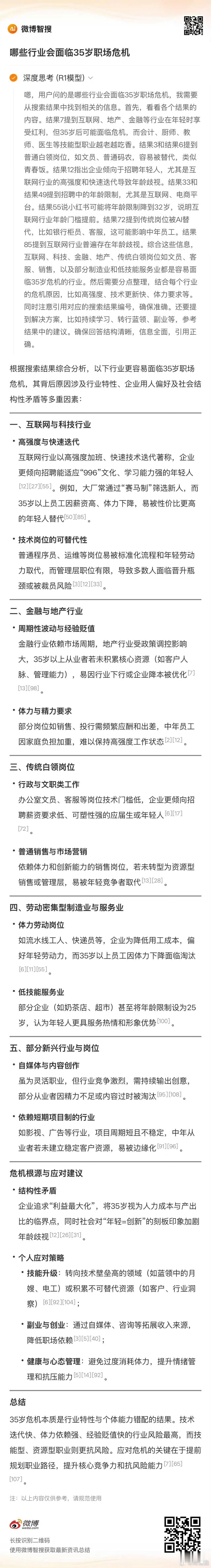 【 DeepSeek评35岁职场危机 】根据搜索结果综合分析，以下行业更容易面临