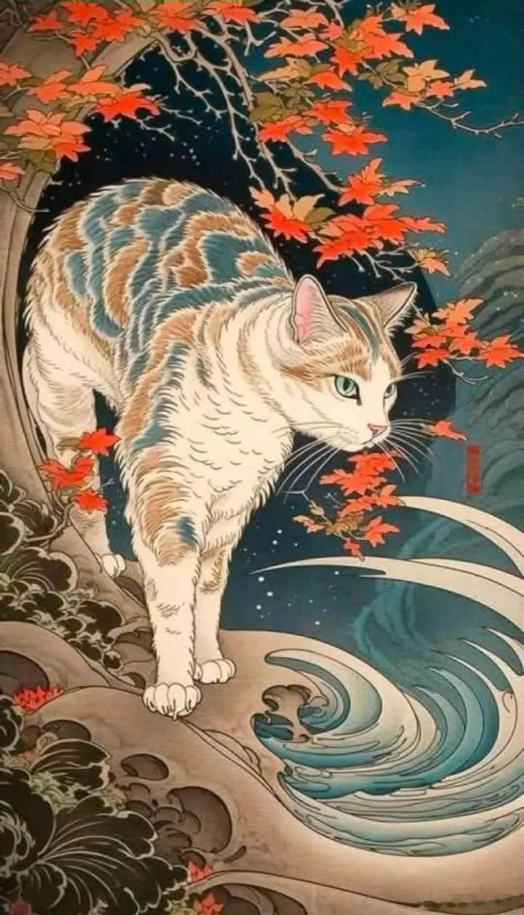 17世纪末，日本的画作。应该，就是一只三花猫。FW