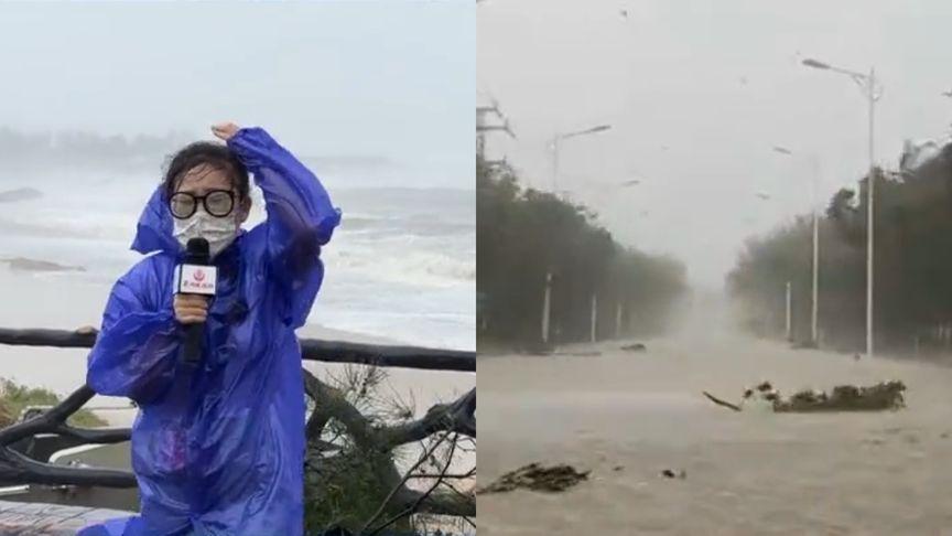 【女记者沉浸式感受杜苏芮登陆，被15级大风吹退：雨打脸痛睁不开眼】7月28日9时