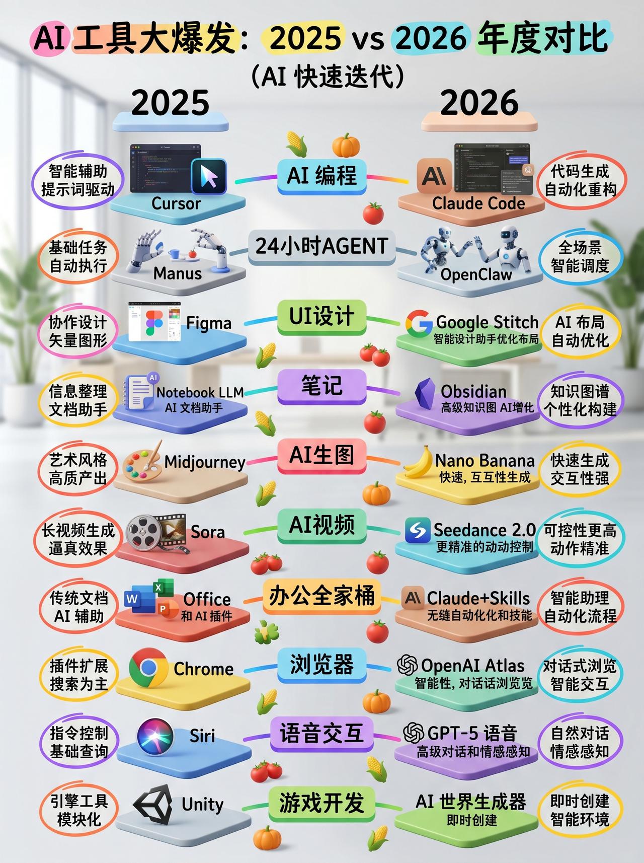 2025 vs 2026 AI工具迭代对比解读
 
核心趋势：2025年AI以单
