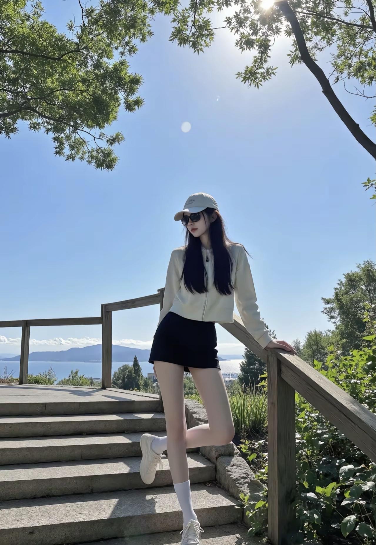 蓝天把阳光揉碎在树影里，风裹着远处的湖味漫过来。今天的穿搭是“把松弛感焊在身上”