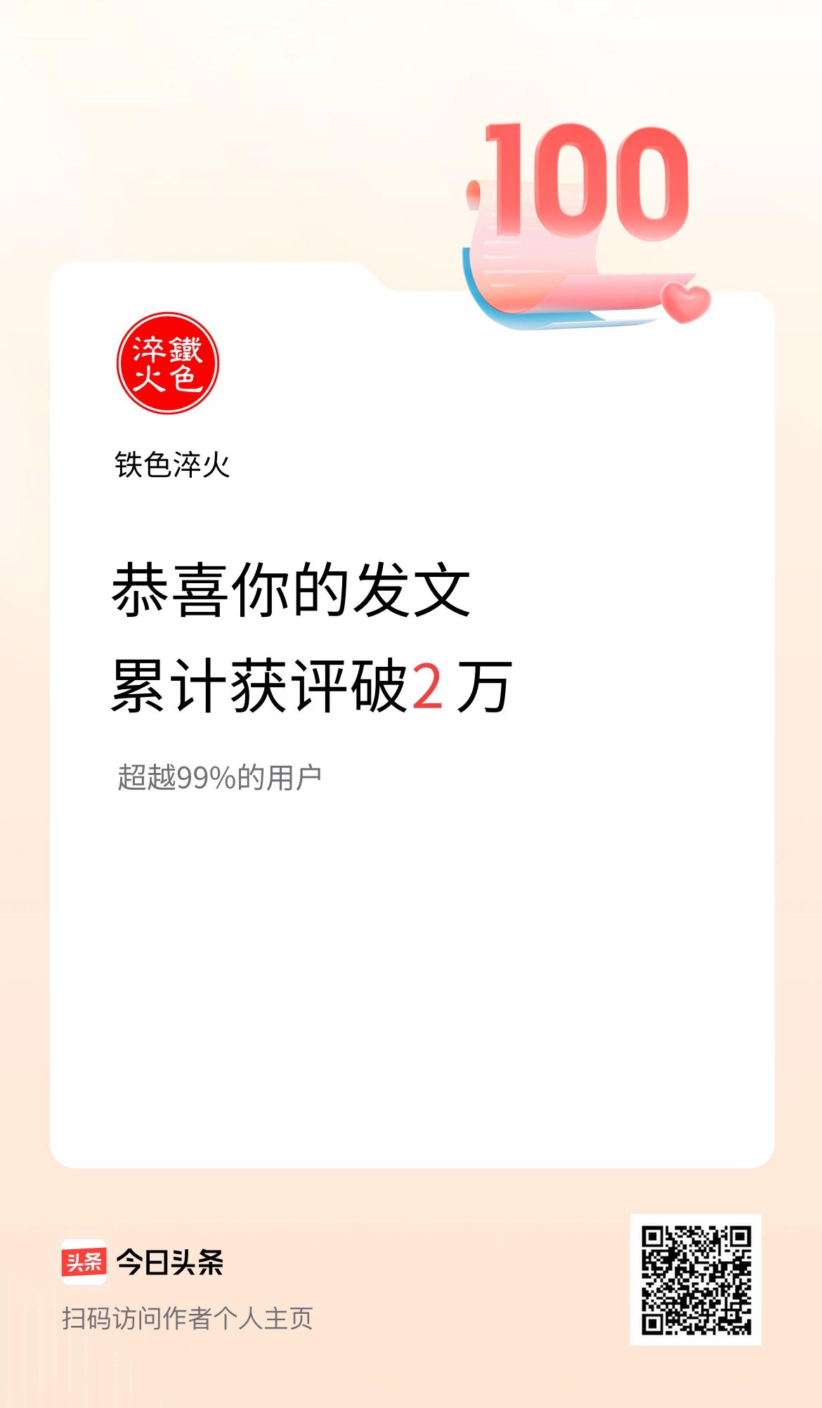 我在头条累计获评论量破2万啦！