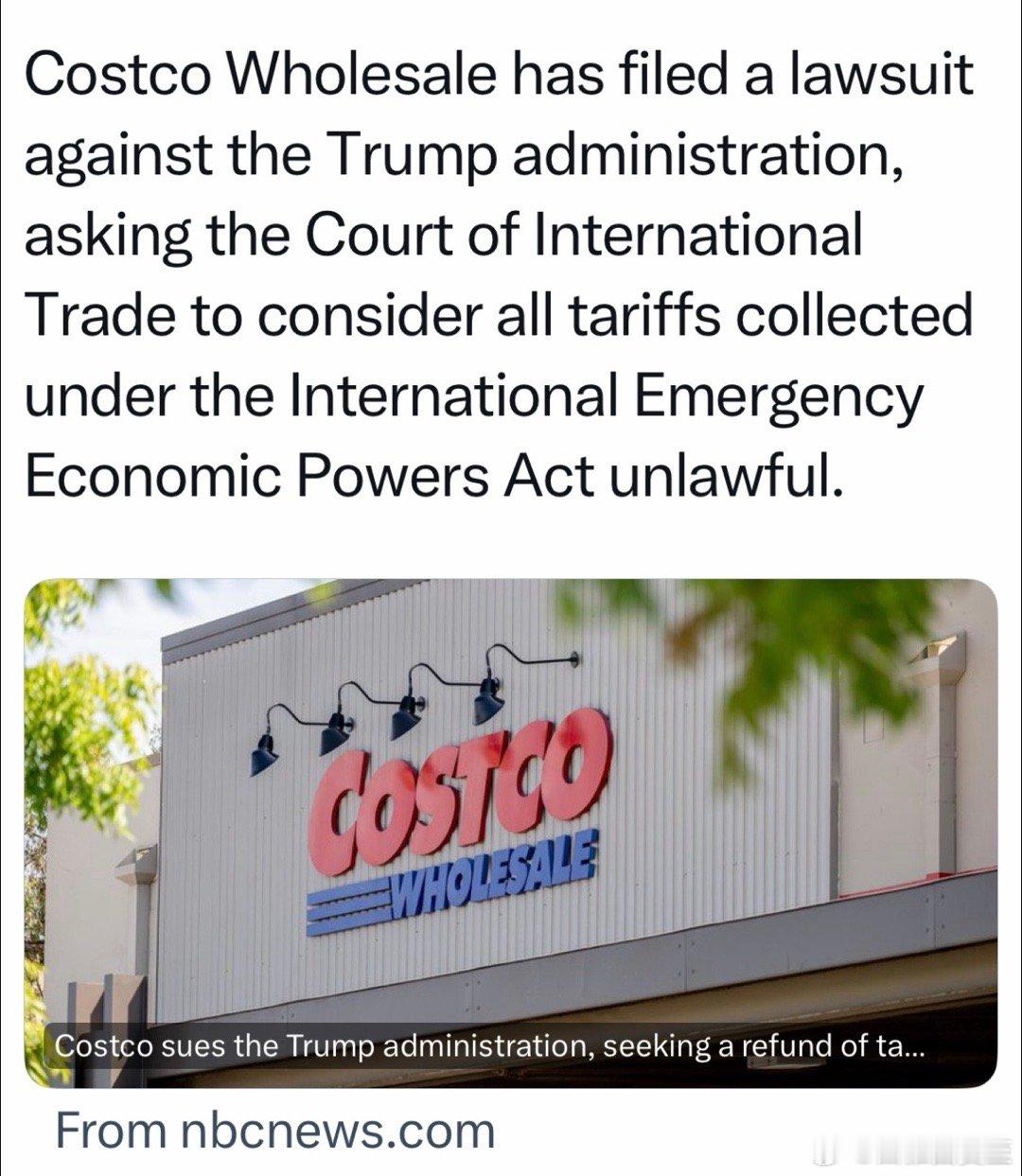 Costco 在国际贸易庭状告联邦政府：以“紧急状态”名义加征的关税违法，应被退