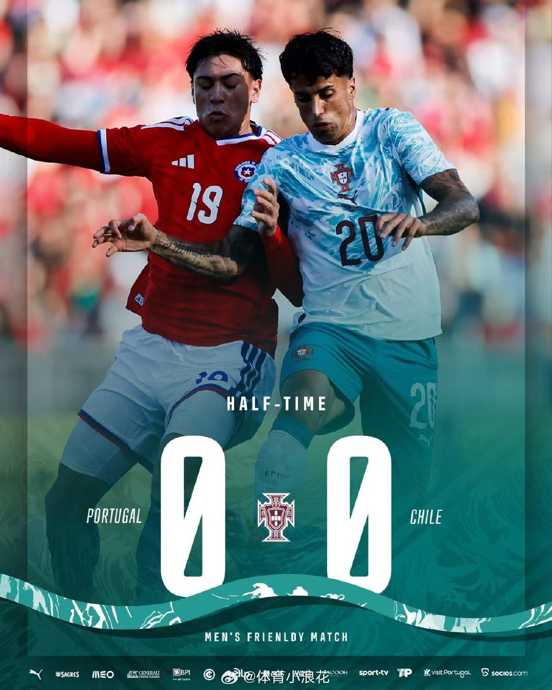 🇵🇹🆚🇨🇱半场战罢，双方互交白卷，比分暂为0:0下半场继续加油！💪葡
