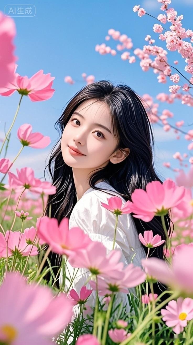 这姑娘在花田里拍照，好美！
