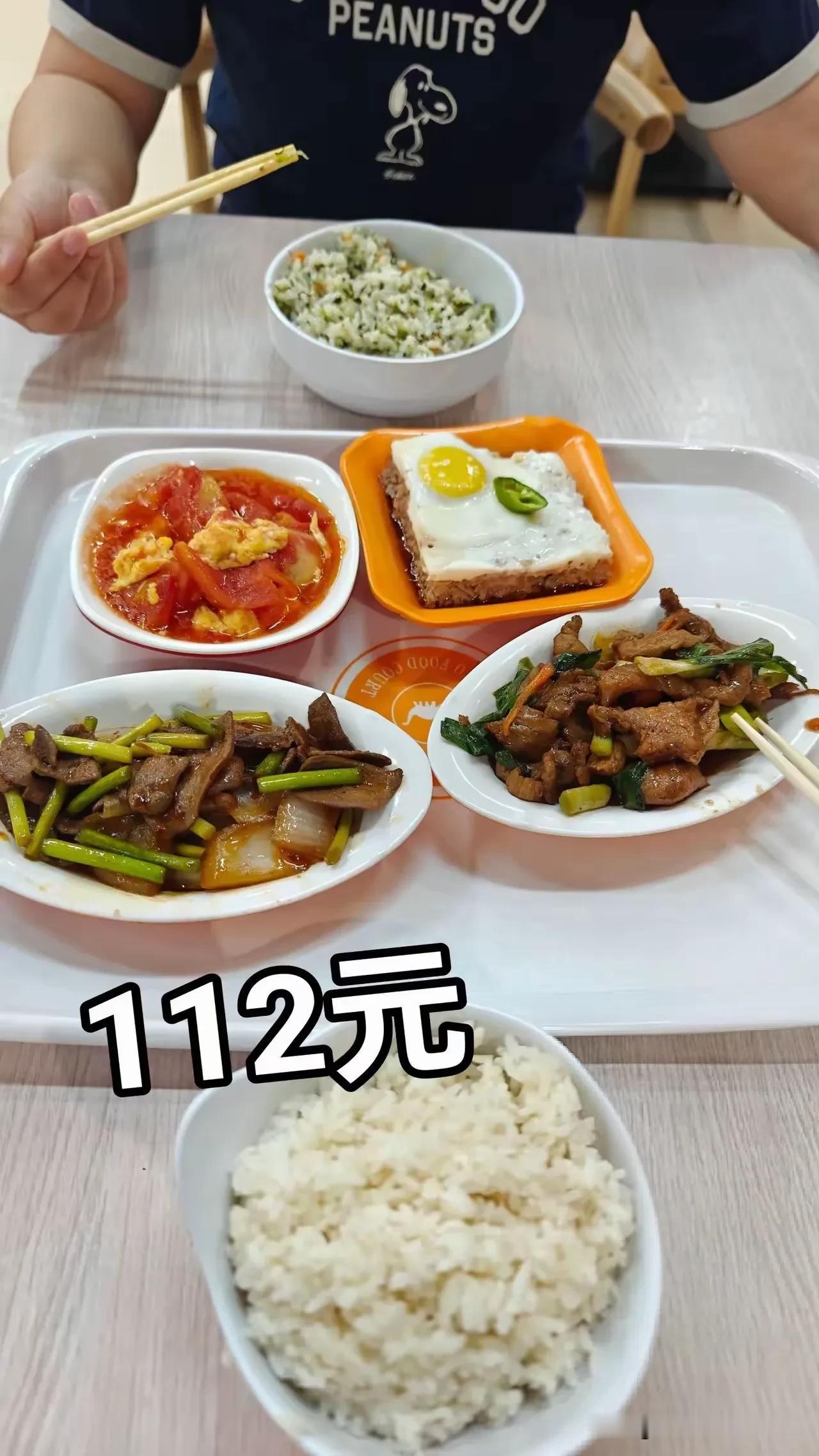 就这几个菜，要112元？！安徽合肥某网友近日在江苏省某高速服务区的快餐店吃了一顿