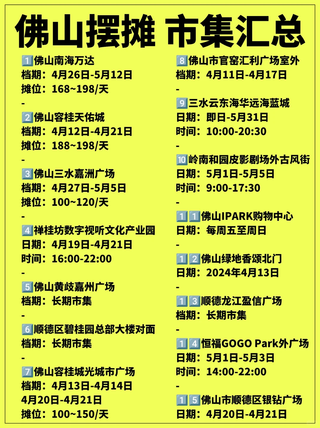 佛山市集汇总！15个摆摊地方早知道📍