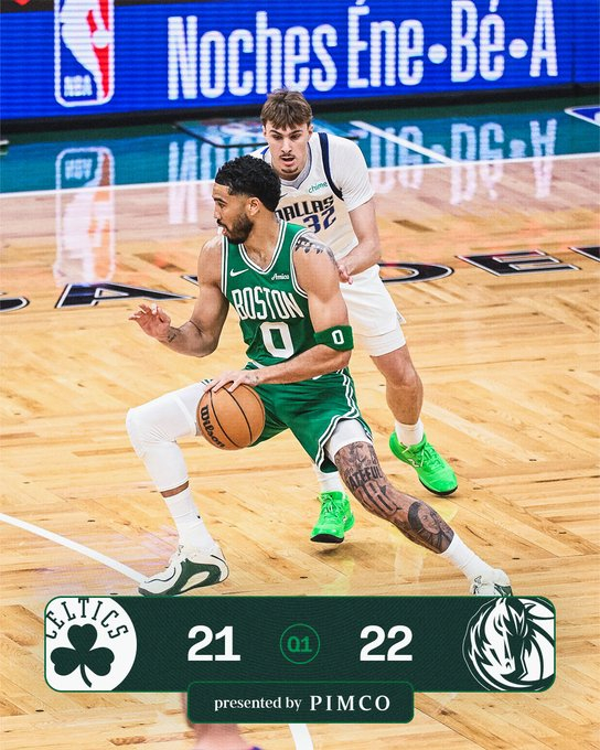 首节比赛结束，我们暂时以21-22落后于独行侠波士顿凯尔特人 ｜Differen